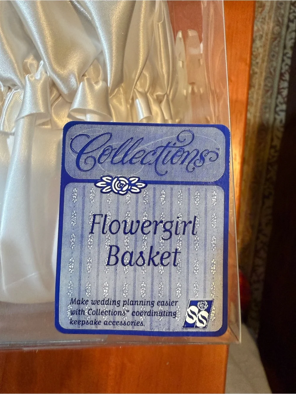 White Satin Flower Girl Baskets (Set of 2)